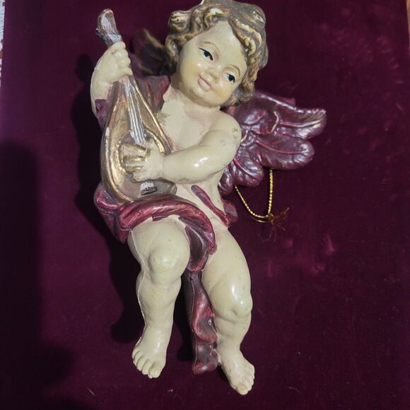 Vintage Cherub  6" Italy Putti Fontanini Style Ornament Molded Plastic Mandolin - Picture 2 of 11